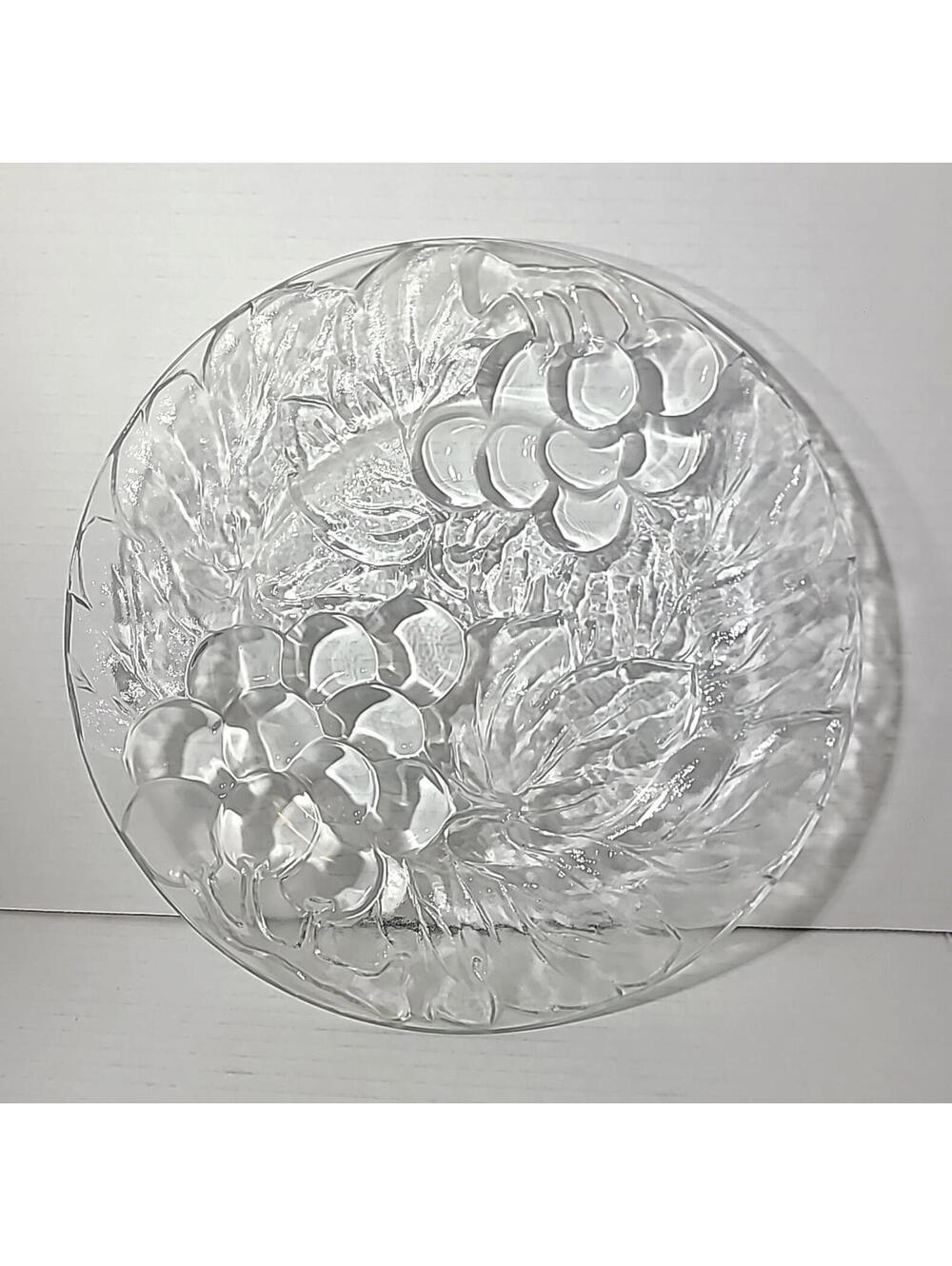 Vintage KIG Indonesia 10.25" Plate Embossed Clear Glass Grape & Vine Pattern
